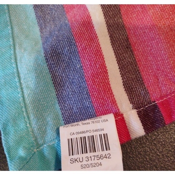 PIER 1 Cotton Napkins Rainbow Striped Bright Pink Blue Green Set Of 2 Napkins - Picture 3 of 4